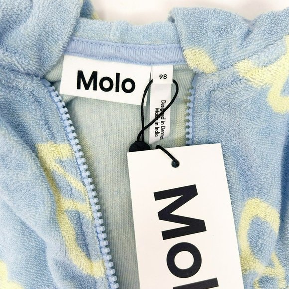Molo Girls Size 3 Blue Terry Hoodie with Heart Shaped Peace Sign Print - Picture 7 of 9